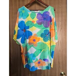 Jams World Abstract Floral High Low Split Split Sleeve Tunic Top